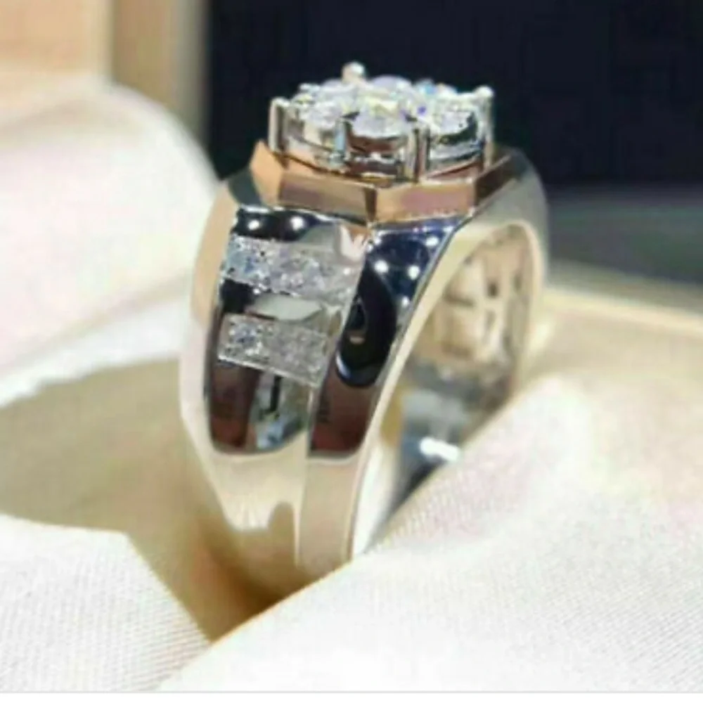 Men's Engagement Class act Ring 2.89ct Round Diamond 925S stamped hallmarked